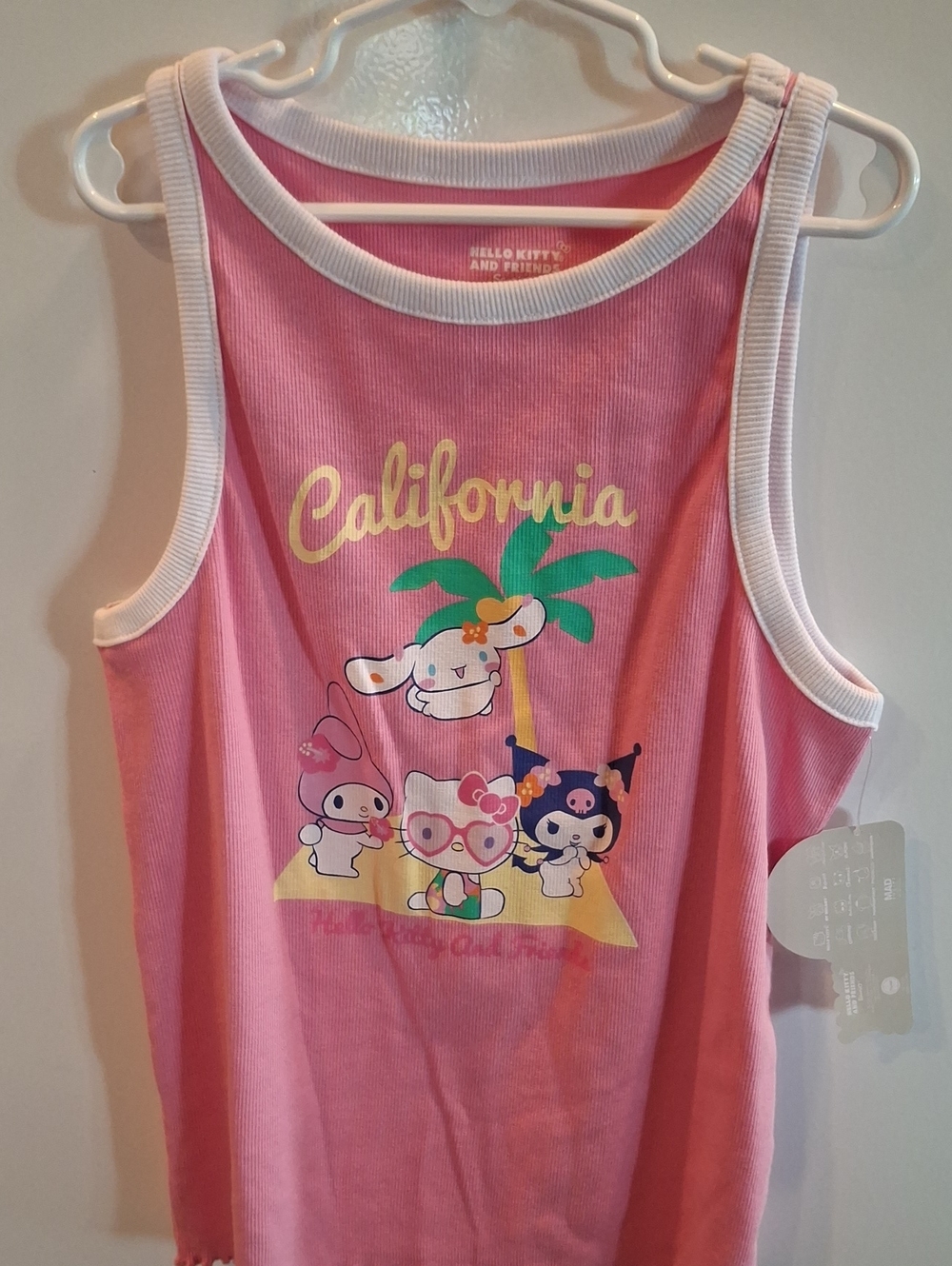 Hello Kitty Pink Tank Top with Tropical Character Graphic